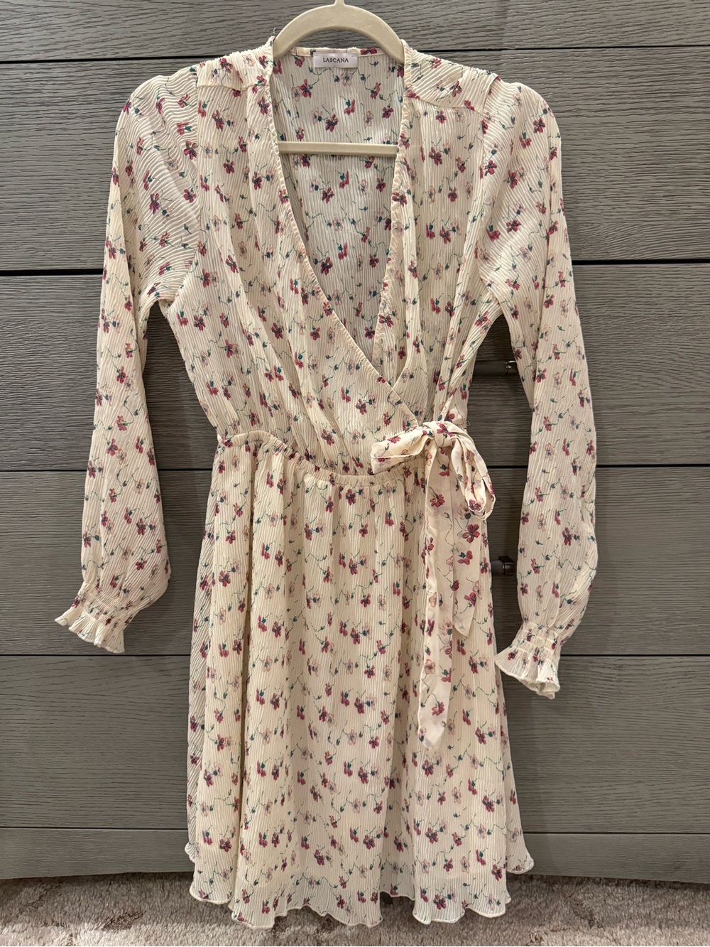 Lascana Cream Floral Wrap Dress with Long Sleeves
